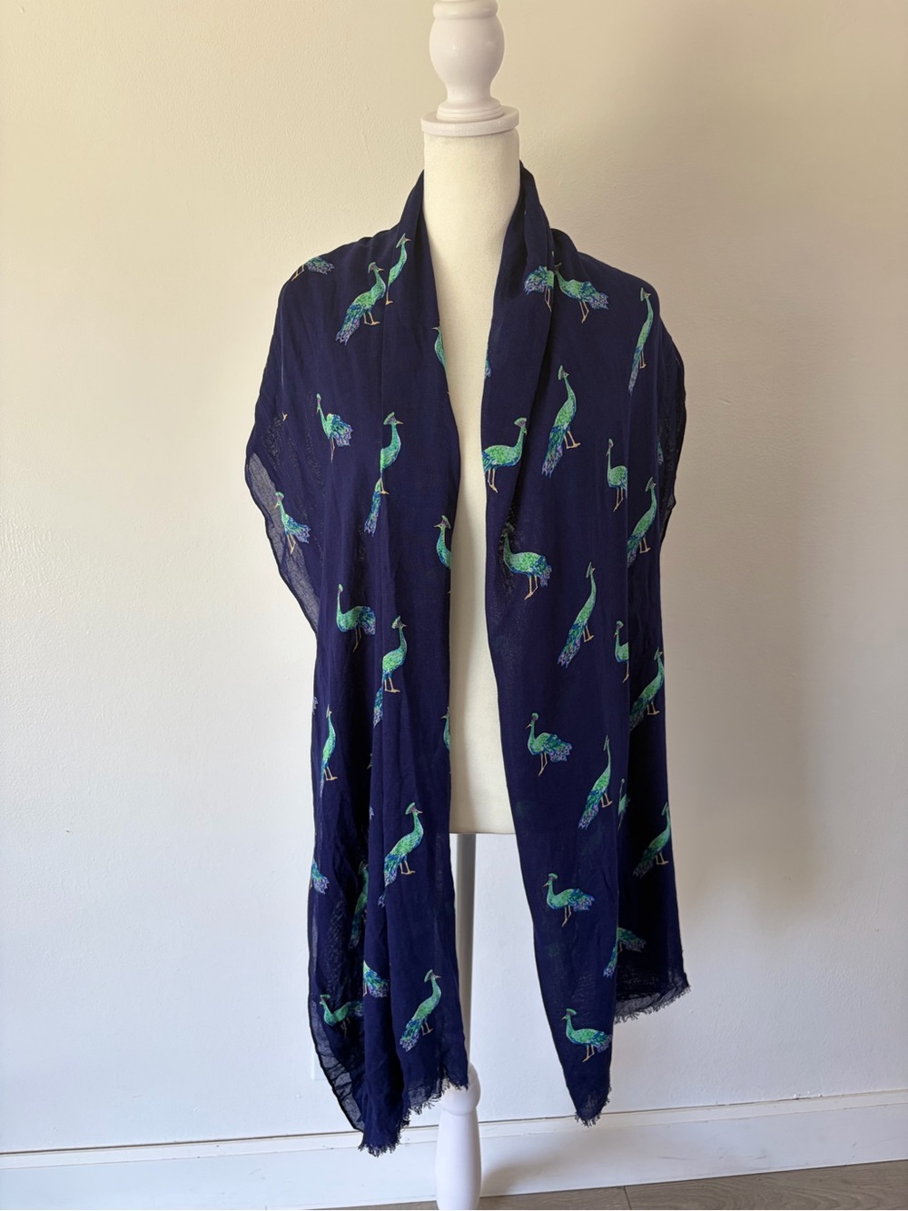 Kate Spade New York‎ Royal Blue Peacock Print Frayed Hem Scarf